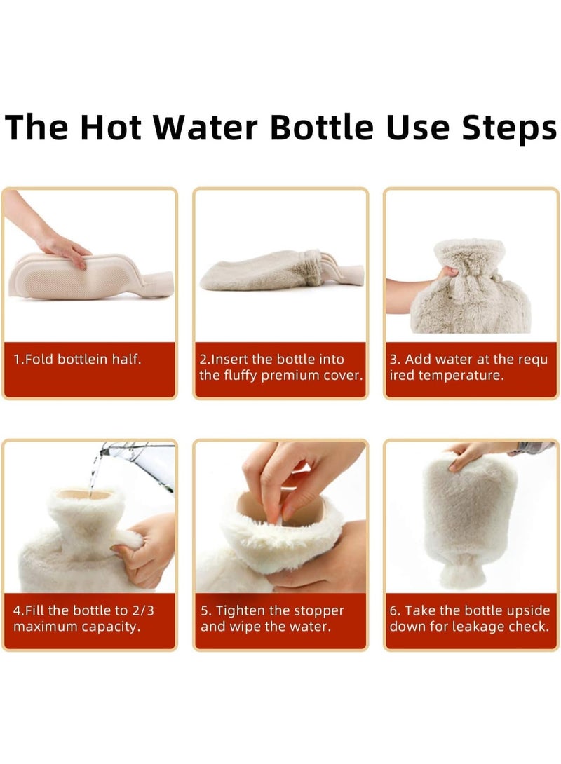 قربة مياه ساخنة طبية (2 لتر) مع غطاء مرن - كيس ماء ساخن مطاطي لتخفيف آلام الرقبة والكتفين - تستخدم ككمادات ساخنة وباردة للعلاج الطبيعي وتدفئة القدمين - Image 3